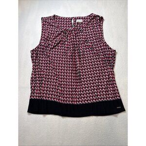 Calvin Klein Pixilated Sleeveless Careerwear Blouse size 2XL Pink/Black/White
